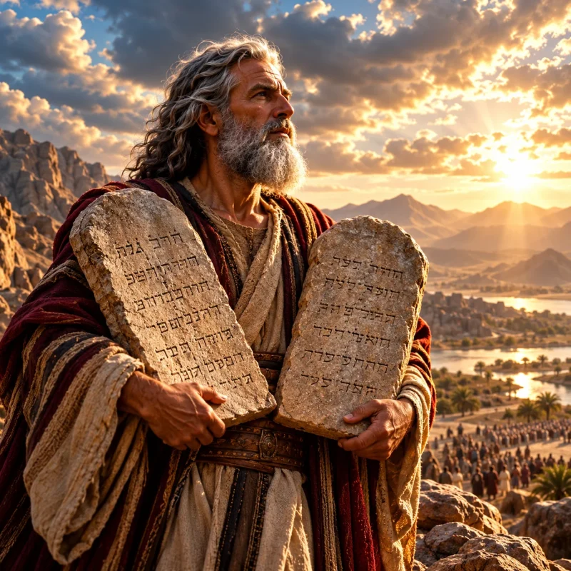 Moses at Golden Hour with Stone Tablets